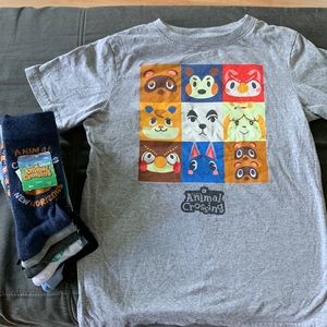 NWT Animal Crossing Kids 5pk Crew Socks with preloved tee